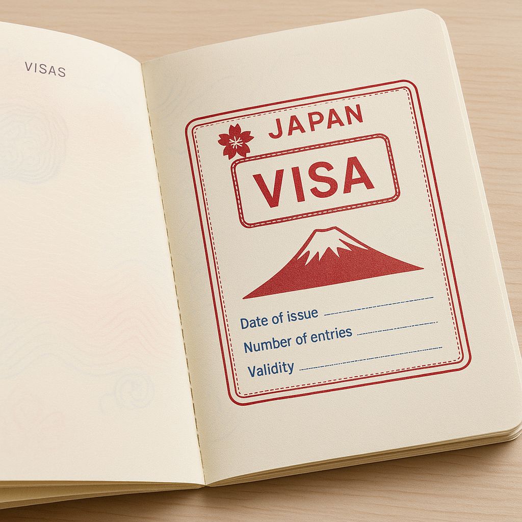パスポートに貼付された日本のビザ(査証)のイメージ
